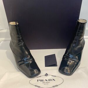 Prada Vintage Edwardian Booties. Black leather/patent leather. Rare Find!!